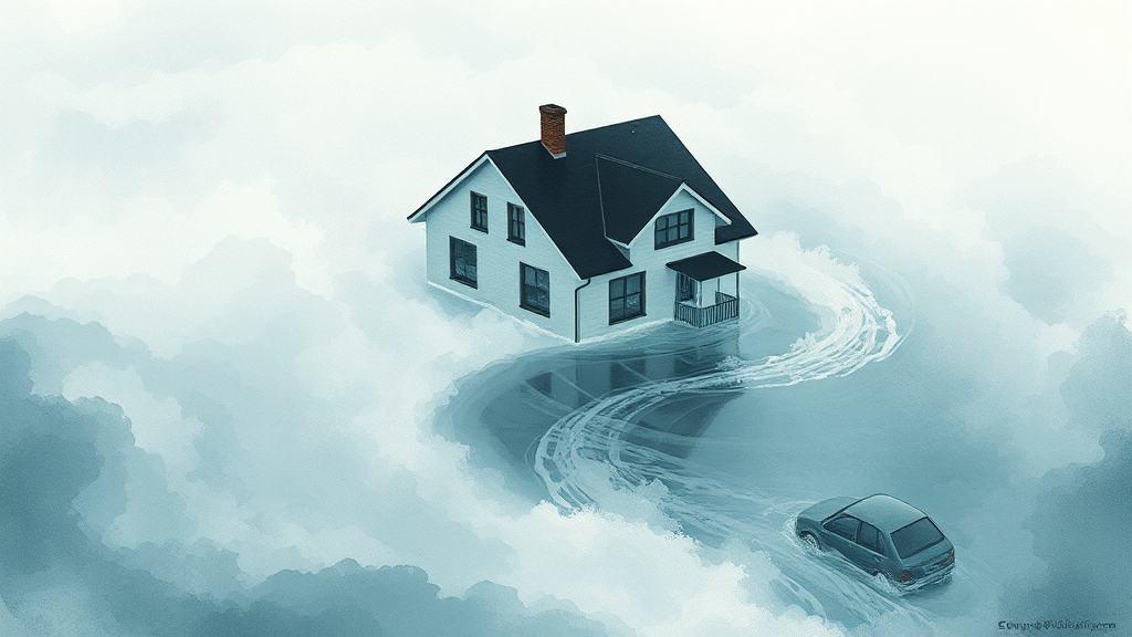 침수 꿈 유형별 해석: 집, 도로, 차량 (illustration 스타일)