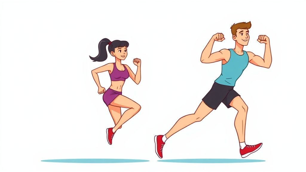 유산소와 근력 운동, 균형 잡힌 루틴의 힘 (cartoon 스타일)