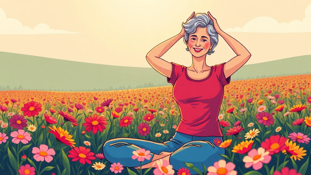 갱년기 관리 방법 (cartoon 스타일)