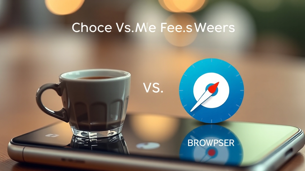 카페 앱 vs. 브라우저 바로가기 비교 (realistic 스타일)