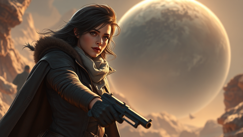 에바네시아의 스토리텔링: 게임 속 역할과 배경 (realistic 스타일)