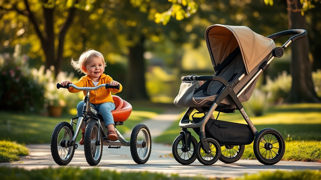 올보르 트라이크와 일반 유모차, 무엇이 다를까요? (realistic 스타일)