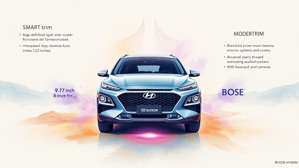 모델별 트림 및 특징 비교 (watercolor 스타일)