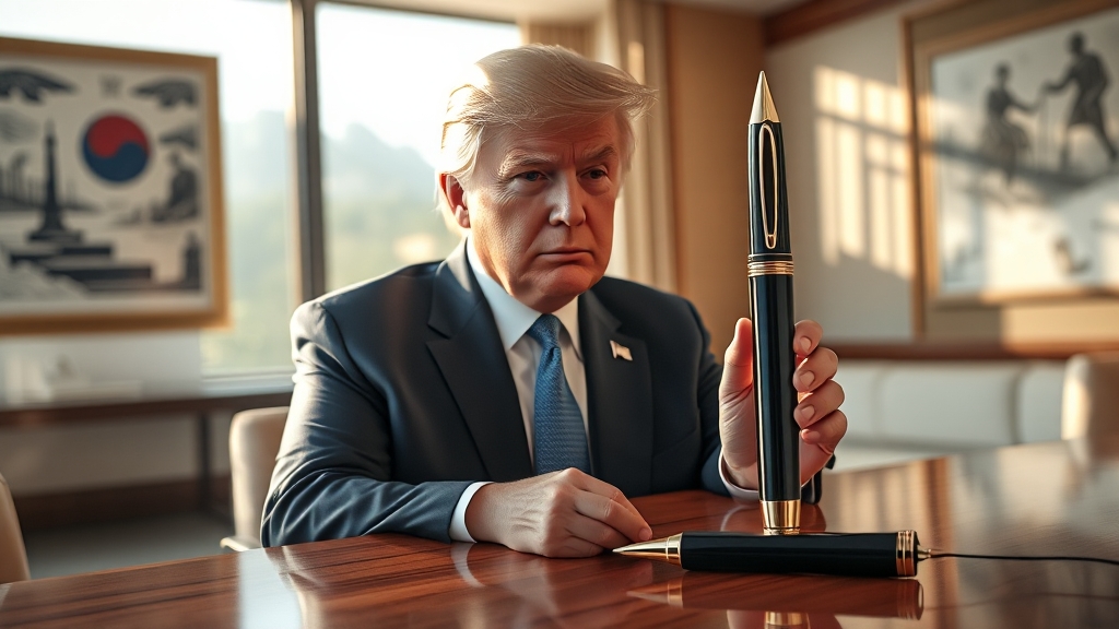 트럼프 대통령, 만년필 선물에 보인 반응 (realistic 스타일)