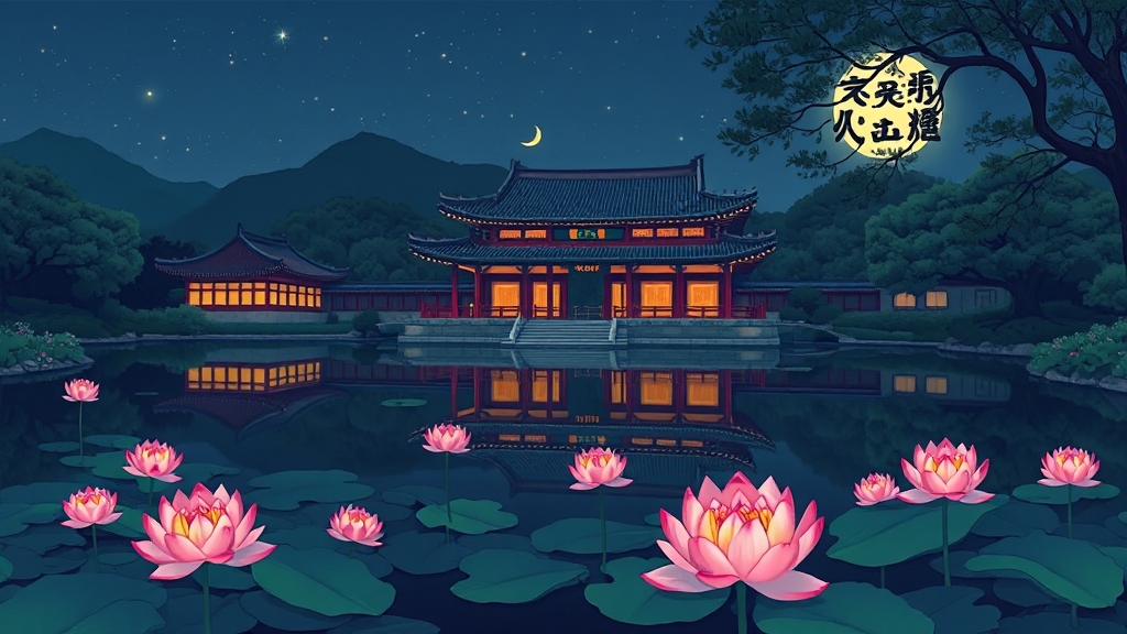 창경궁 야간 상설 프로그램: 물빛연화 (cartoon 스타일)