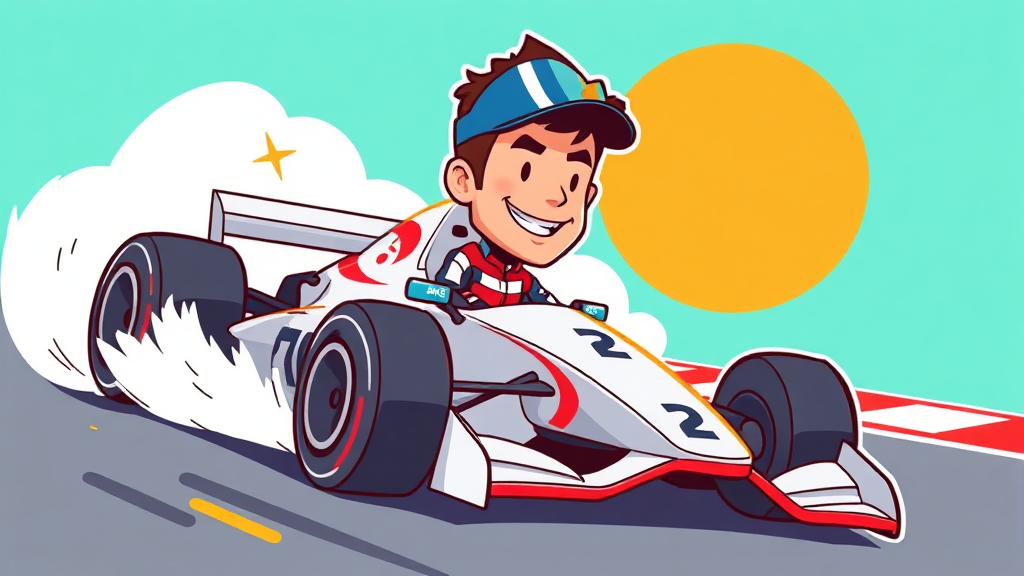 드루고비치의 미래: F1과 포뮬러 E를 향한 꿈 (cartoon 스타일)