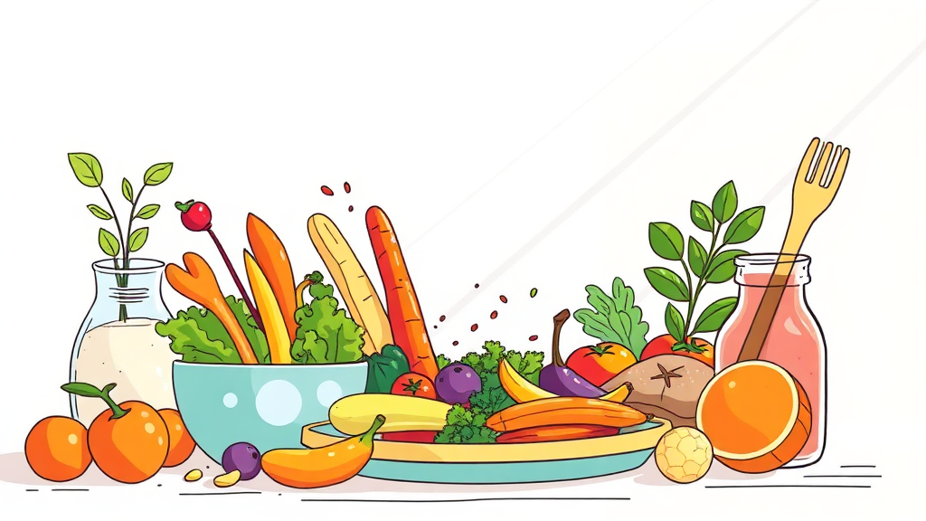 식욕 억제에 도움 되는 영양소와 음식 (illustration 스타일)