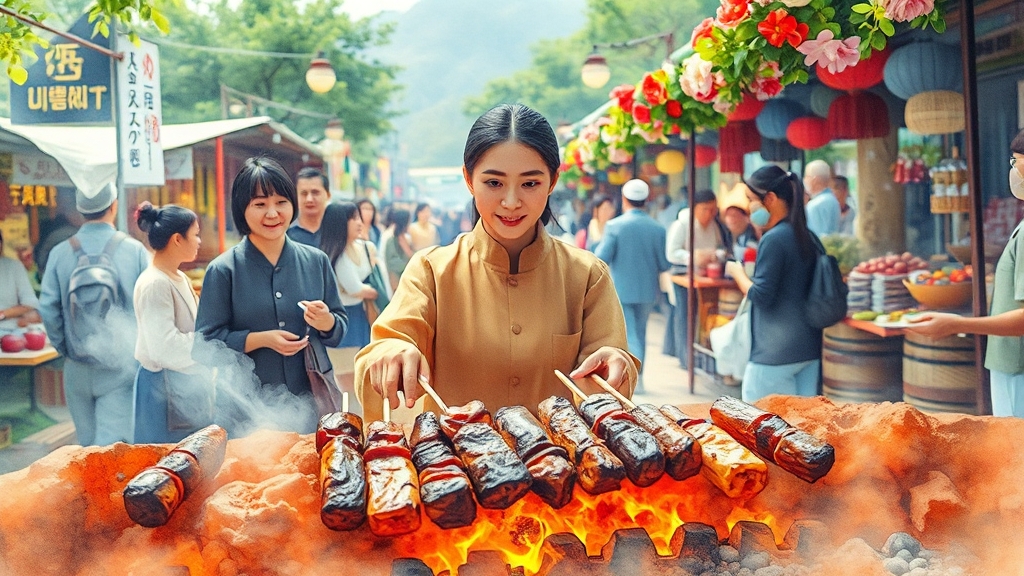 푸드존과 지역 먹거리 (watercolor 스타일)