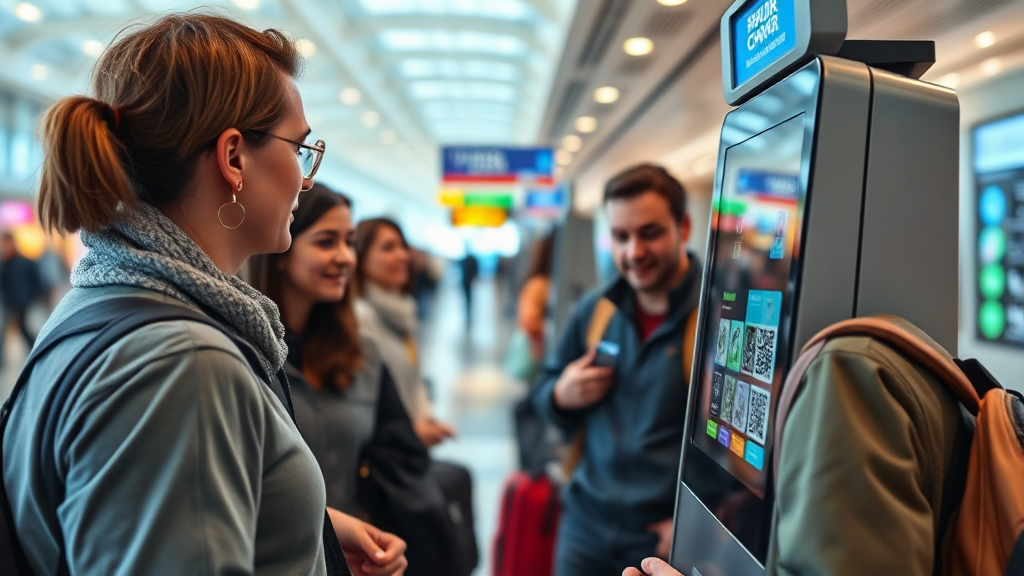 QR코드 확인 및 입국 심사 (realistic 스타일)