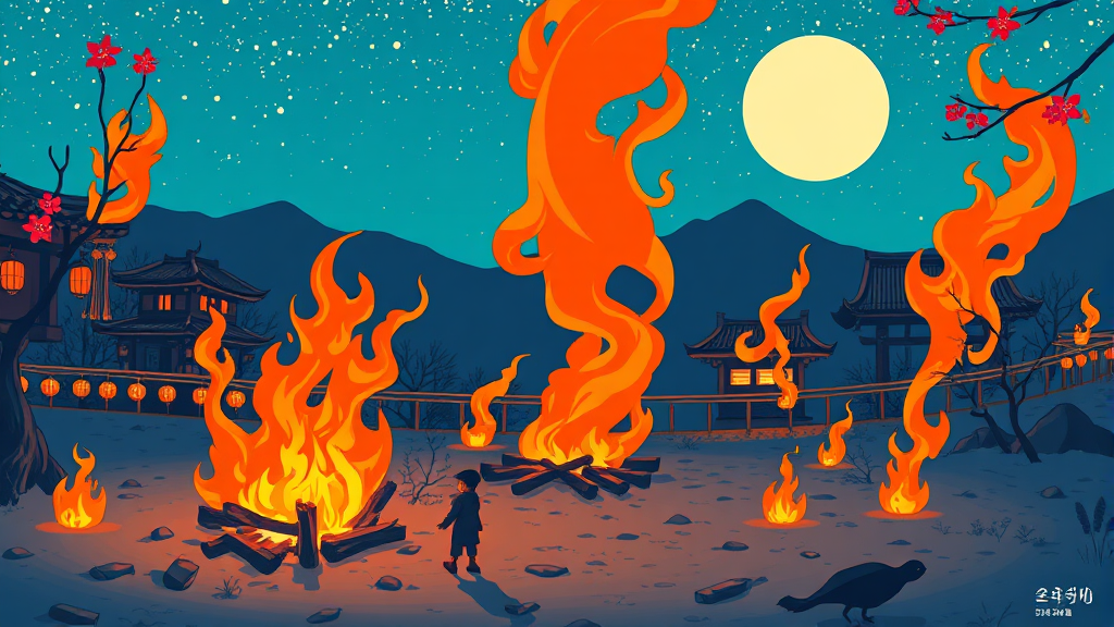 지역 특색을 담은 봄 축제: 강진청자, 제주들불, 낙산해변 (cartoon 스타일)