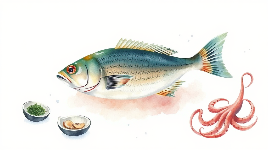 2월 제철 수산물, 똑똑하게 고르는 비법 (watercolor 스타일)