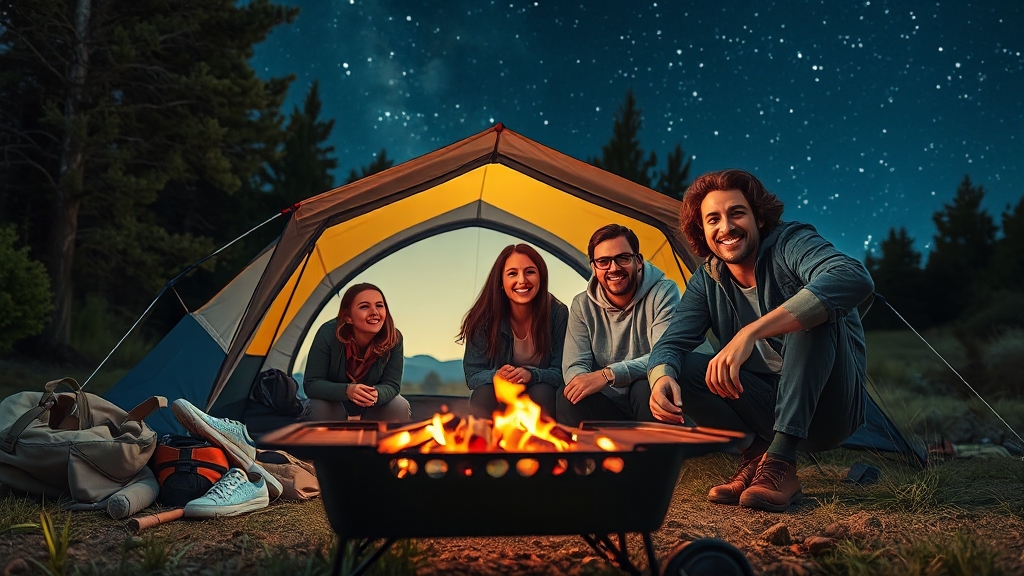 캠핑 준비물: 텐트부터 식재료까지 (realistic 스타일)