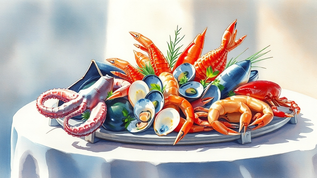 타우린 풍부한 음식 추천 (watercolor 스타일)