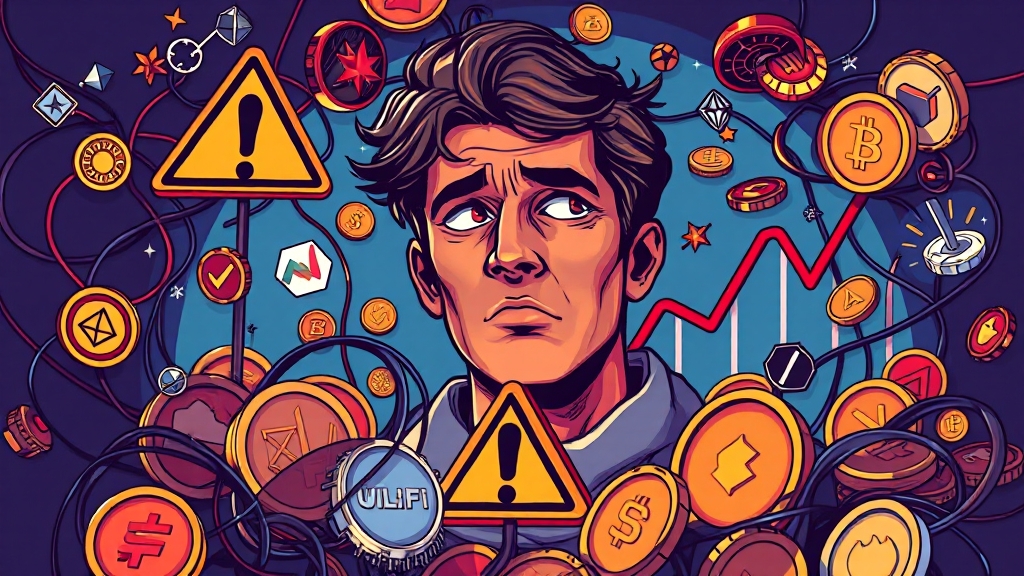 WLFI 코인 투자 시 유의사항 및 리스크 (illustration 스타일)