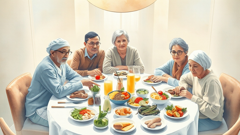 항암 치료 단계별 영양 관리 전략 (watercolor 스타일)