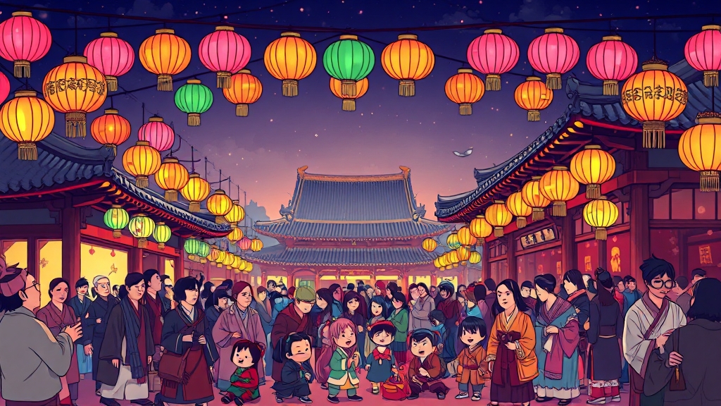 연등행사의 문화적 의미와 현대적 해석 (cartoon 스타일)