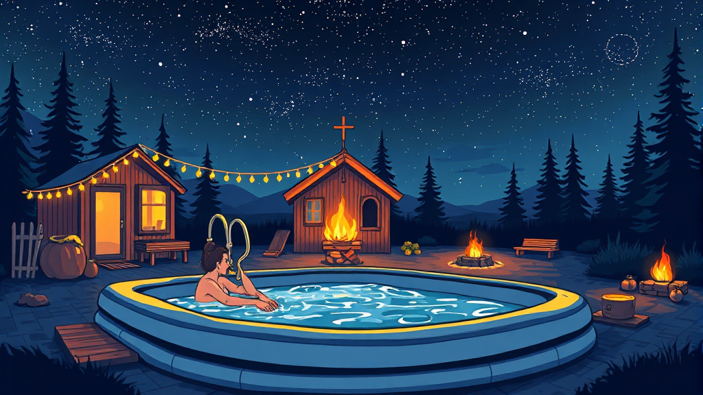 프라이빗 자쿠지 & 사우나 만끽 (illustration 스타일)