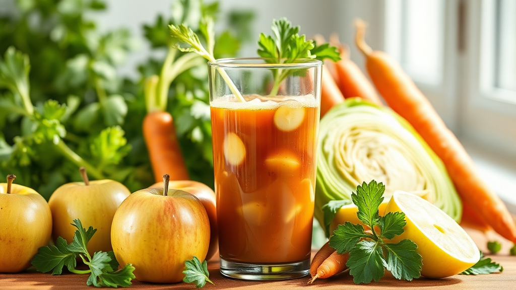 CCA 주스: 황금 비율과 제조 방법 (realistic 스타일)