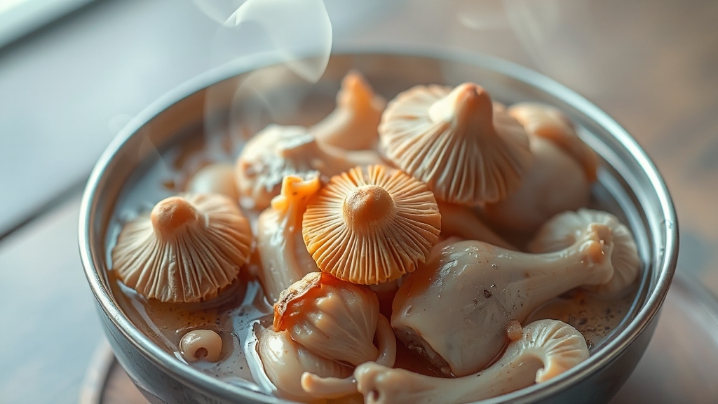 능이버섯 섭취 시 주의사항 (watercolor 스타일)