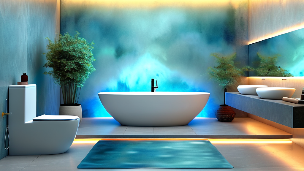 ThinQ 앱 연동: 스마트한 욕실 관리의 시작 (watercolor 스타일)