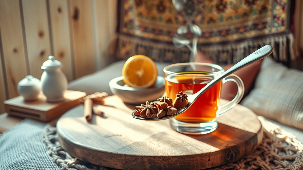 꿀·계피·생강차 자연 재료 활용 (realistic 스타일)