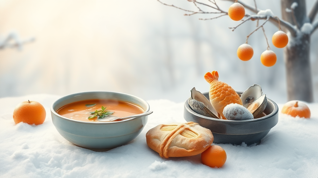 겨울 음식 Best 5 선정 기준 (watercolor 스타일)