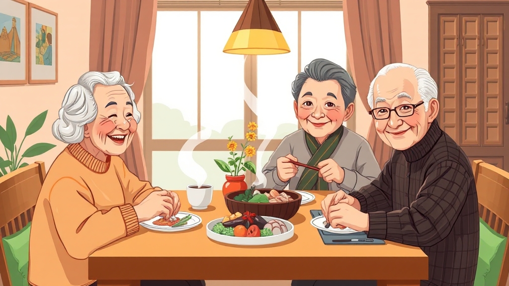 어르신 식사 지원 (cartoon 스타일)