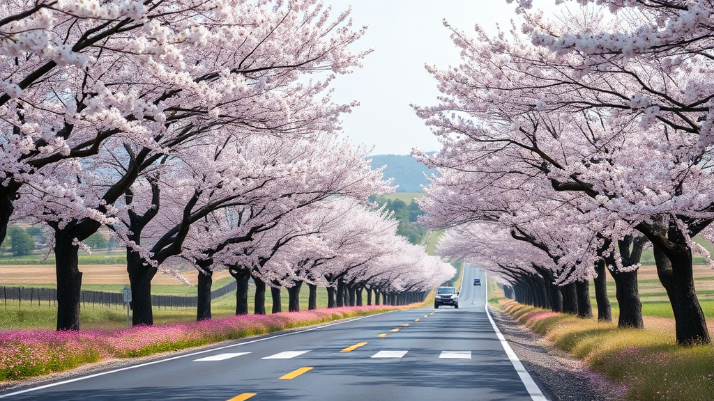 낭만 가득한 충남 드라이브 코스: 벚꽃과 함께하는 봄날 (realistic 스타일)