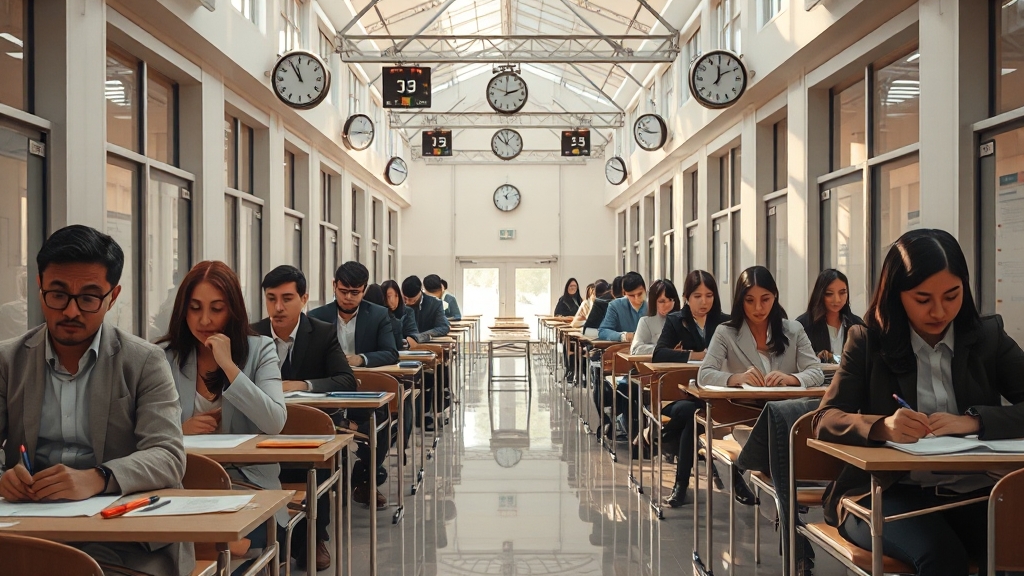 시험 접수부터 당일 진행까지 (realistic 스타일)