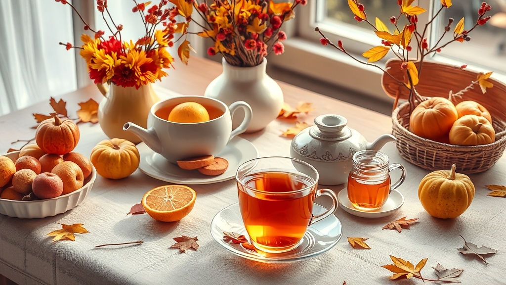 환절기에 좋은 음식과 차 (realistic 스타일)