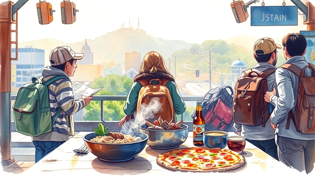 부산역 인근 숙소 및 맛집 (watercolor 스타일)