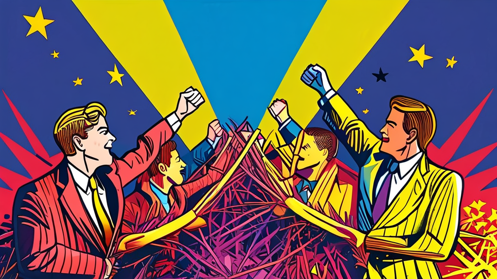 국제 정세와 외교: 전쟁, 시위, 그리고 새로운 협력 (cartoon 스타일)