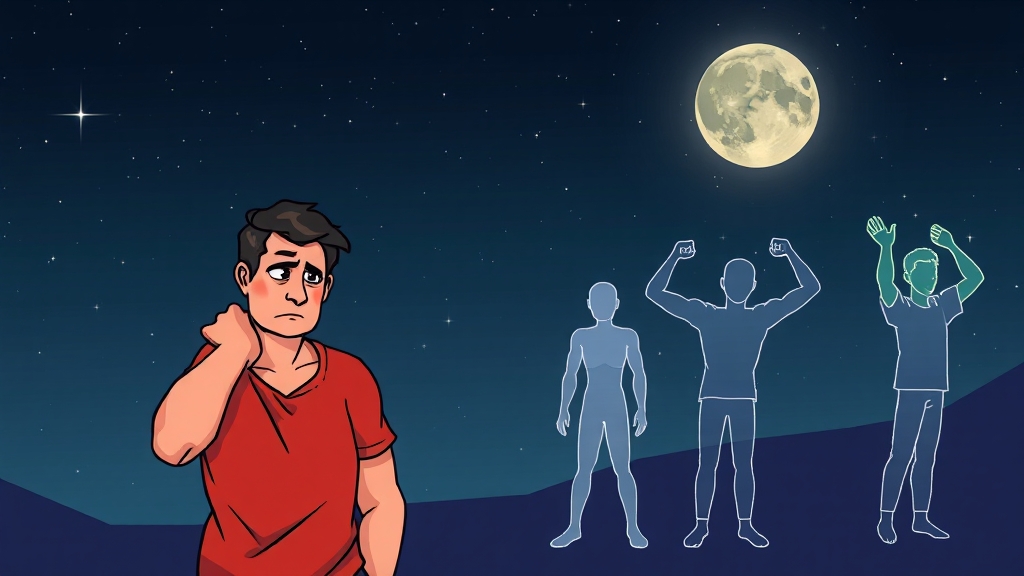 오십견 증상: 자가 진단법 (cartoon 스타일)