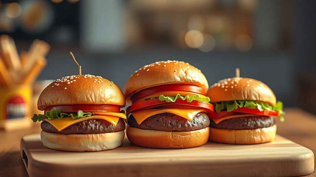 크기 비교: 와퍼주니어 vs 베이비버거 (realistic 스타일)