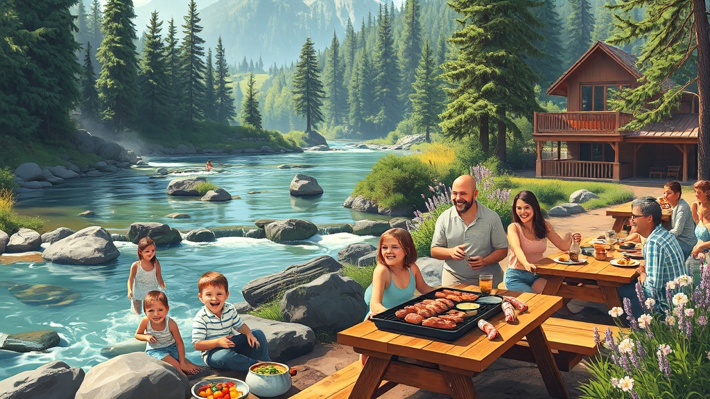 포천계곡 펜션: 휴식과 물놀이 (illustration 스타일)