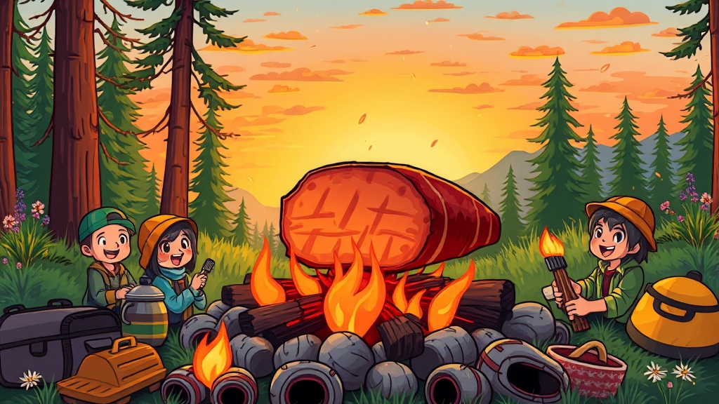 캠핑 요리 준비 & 조리 시 주의사항 (cartoon 스타일)