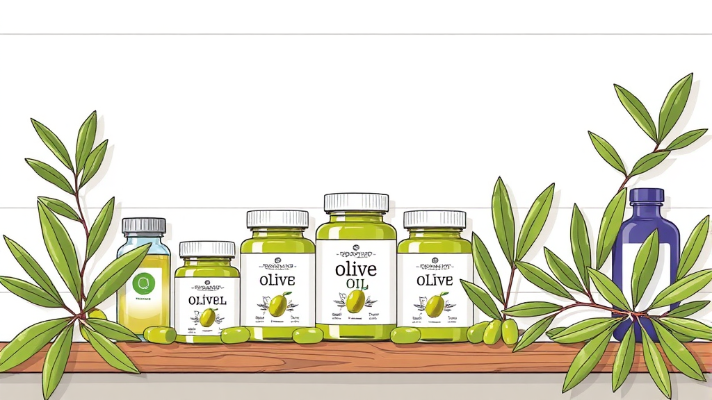 다양한 올리브오일 캡슐 제품 비교 분석 (illustration 스타일)