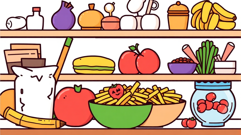 당뇨병을 부르는 숨겨진 주범들: 정제 탄수화물과 가공식품 (cartoon 스타일)