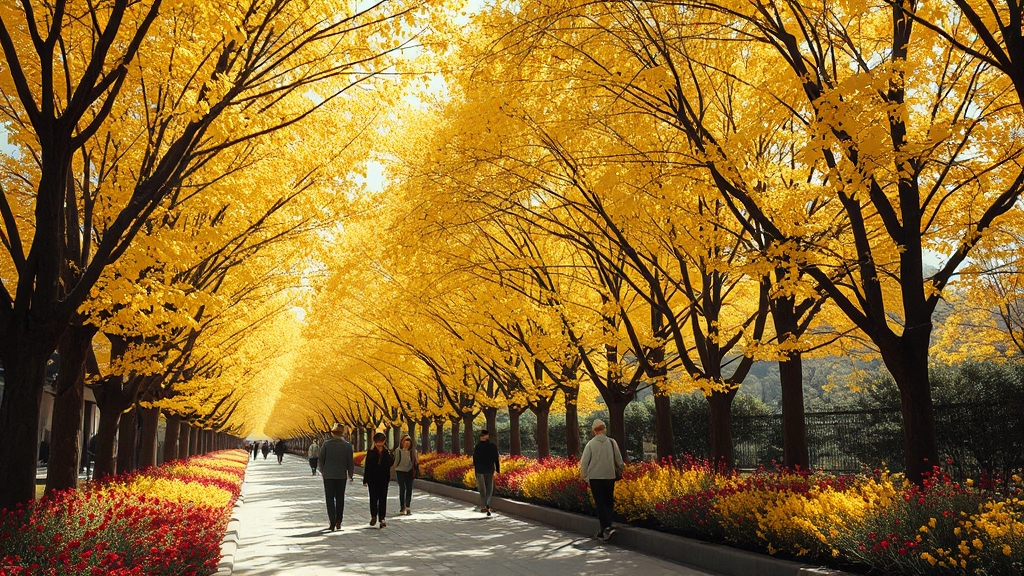 곡교천 은행나무길 월별 변화 (realistic 스타일)