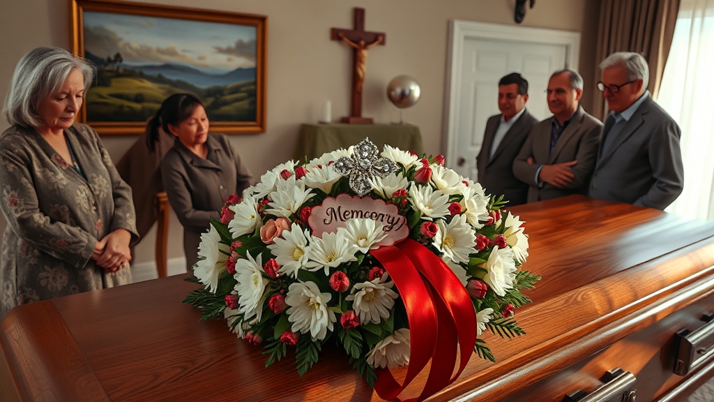 근조화환의 의미: 슬픔을 함께 나누는 마음 (realistic 스타일)