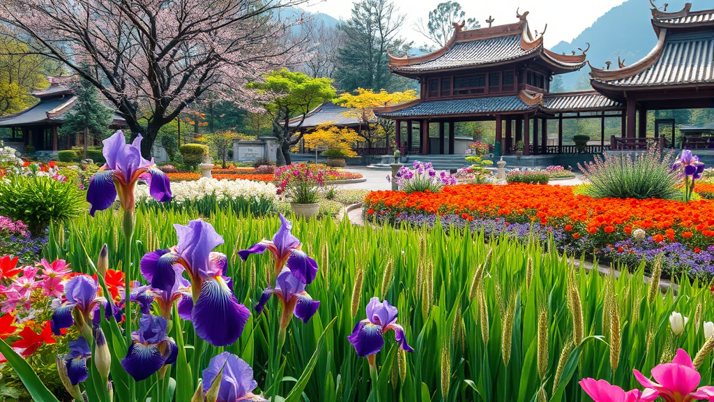 사계절 매력적인 거창 창포원의 계절별 특징 (realistic 스타일)