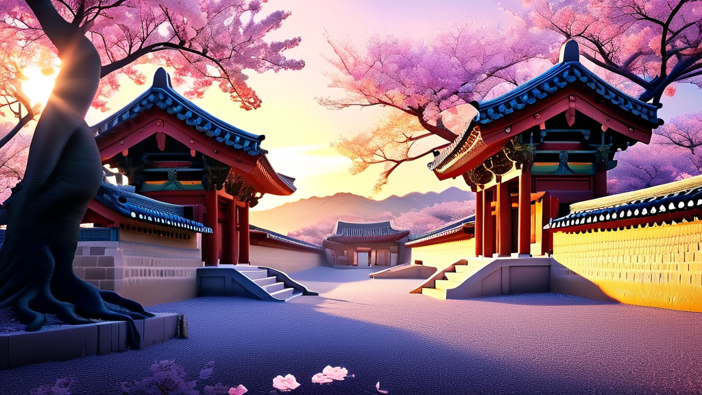 경주 벚꽃 명소 추천: 대릉원 돌담길 (realistic 스타일)