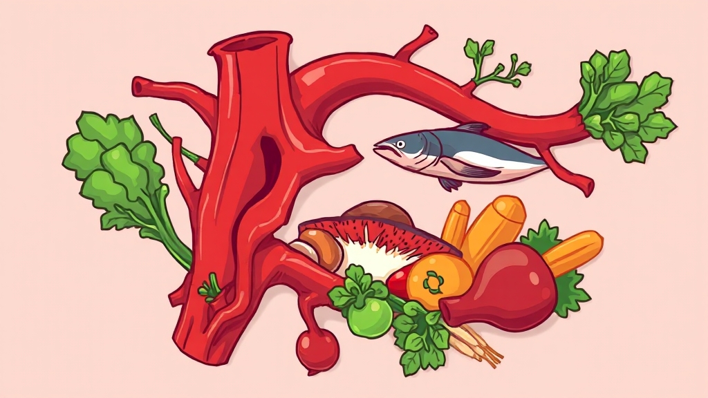 혈관 청소에 도움을 주는 음식 7가지 (cartoon 스타일)