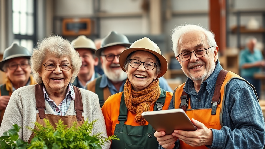 노인 일자리 유형 (realistic 스타일)