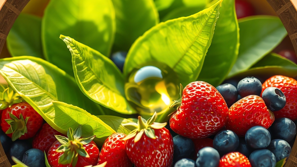 녹차와 베리류, 항산화 작용 (illustration 스타일)