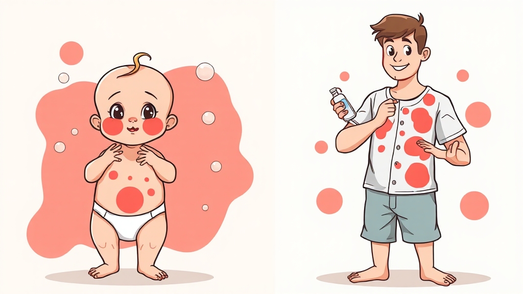 신생아 vs 성인 땀띠: 관리법 비교 (cartoon 스타일)