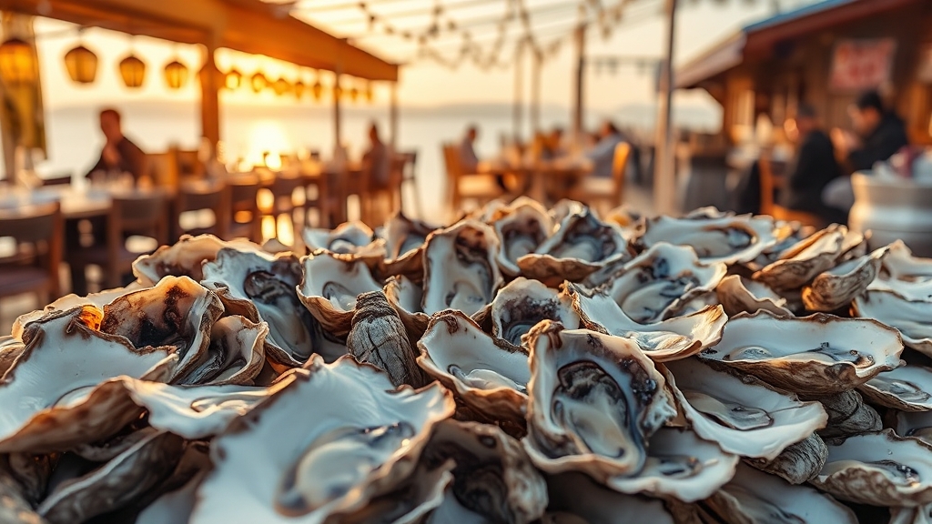 천북굴단지: 먹거리 천국 (realistic 스타일)