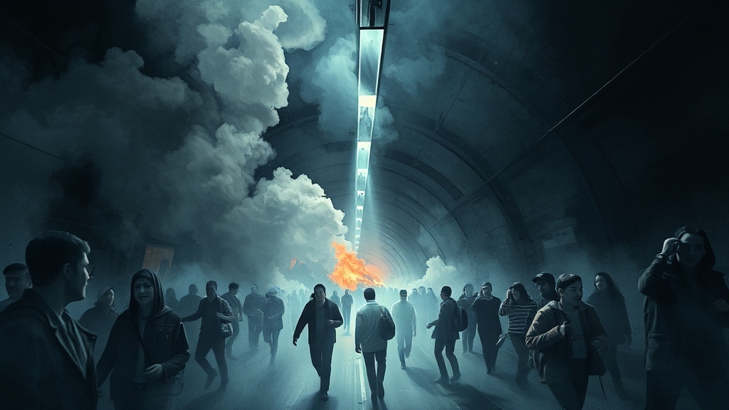 5호선 방화 사건: 발생 상황 (watercolor 스타일)