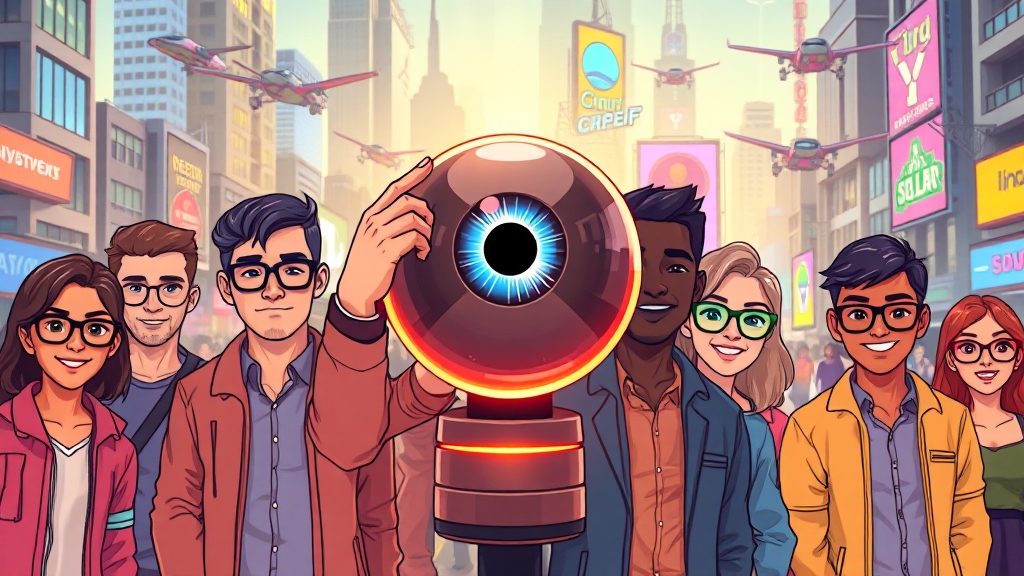 월드코인 생태계: WLD 토큰 활용과 미래 (cartoon 스타일)