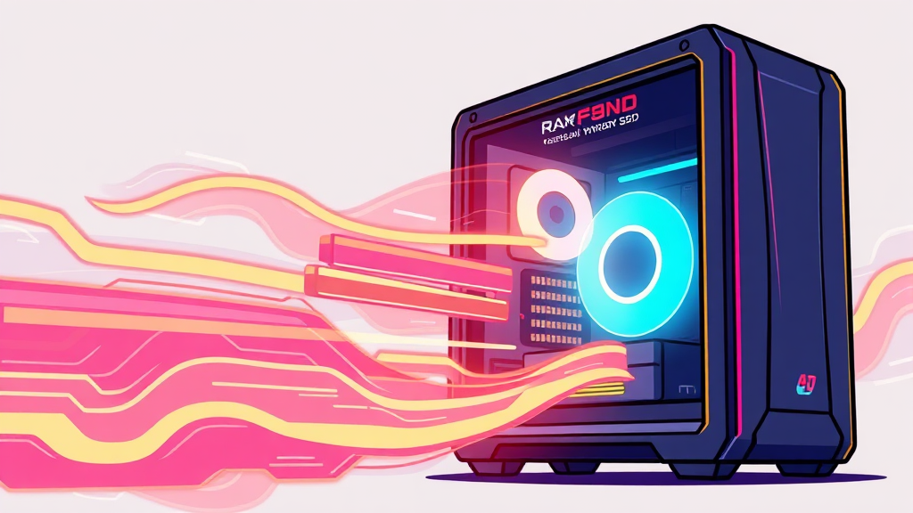 RAM, 저장 장치: 속도, 용량 최적화 (cartoon 스타일)